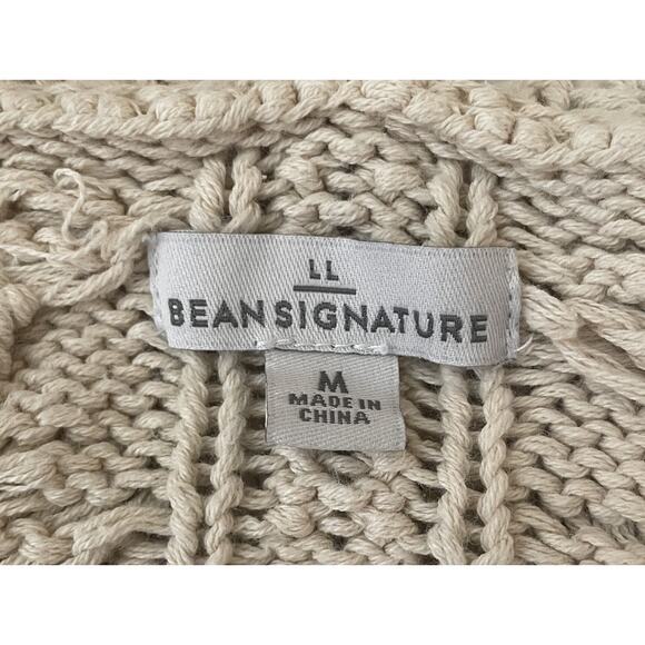 LL Bean Ivory Cotton Belted Cardigan Womens M LS Pockets Hood - Picture 7 of 9